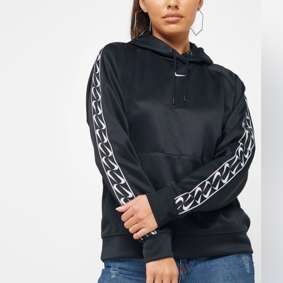 Nike NSW Logo Tape Hoodie Womens Regular Black Gold Classic Sport Medium - Picture 1 of 11